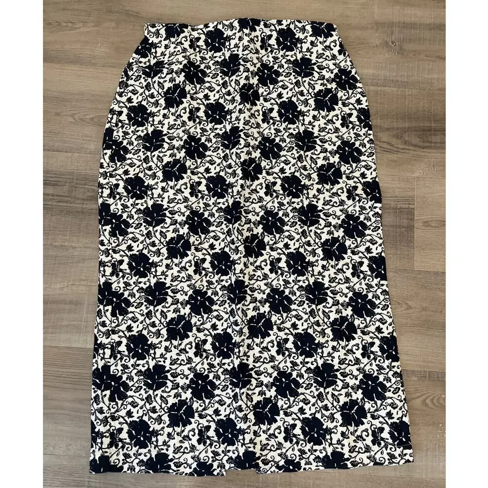 Madewell 100% Linen Black & Tan Dark Floral Midi Skirt